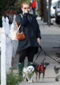 Amy Adams porte une veste, des leggings et des bottes de pluie alors qu'elle emmène ses chiens se promener à Los Angeles